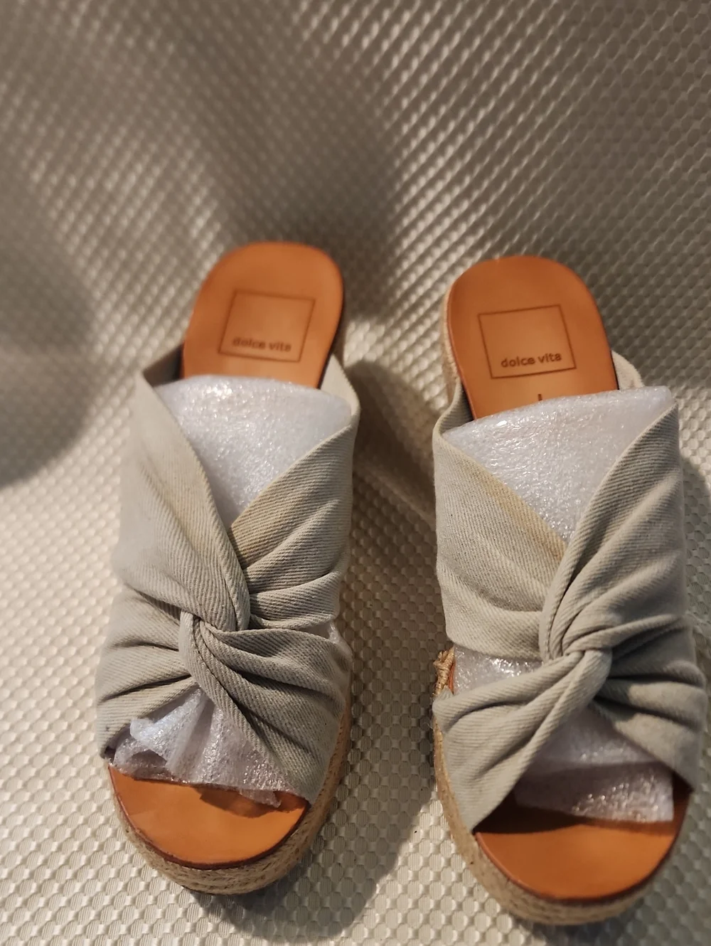 Dolce Vita Beige Knotted Espadrille Platform Mules with Tan Insole